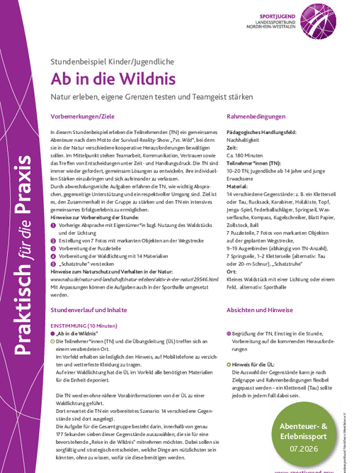Ab in die Wildnis Stundenbeispiel Kinder und Jugendliche
